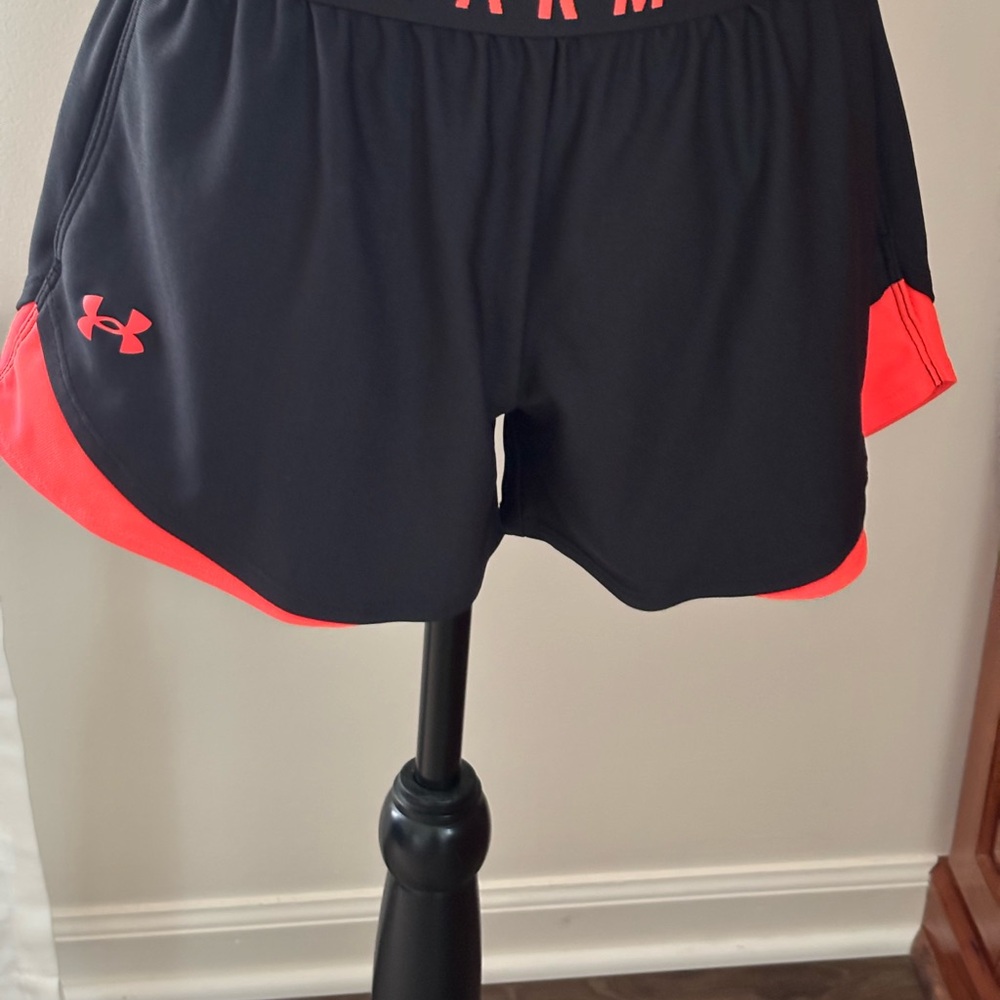 Under Armour Women's Athletic Shorts in Black and Coral.